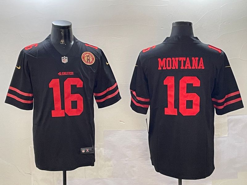 Men San Francisco 49ers 16 Montana Black Second generation 2024 Nike Limited NFL Jersey style 010810
